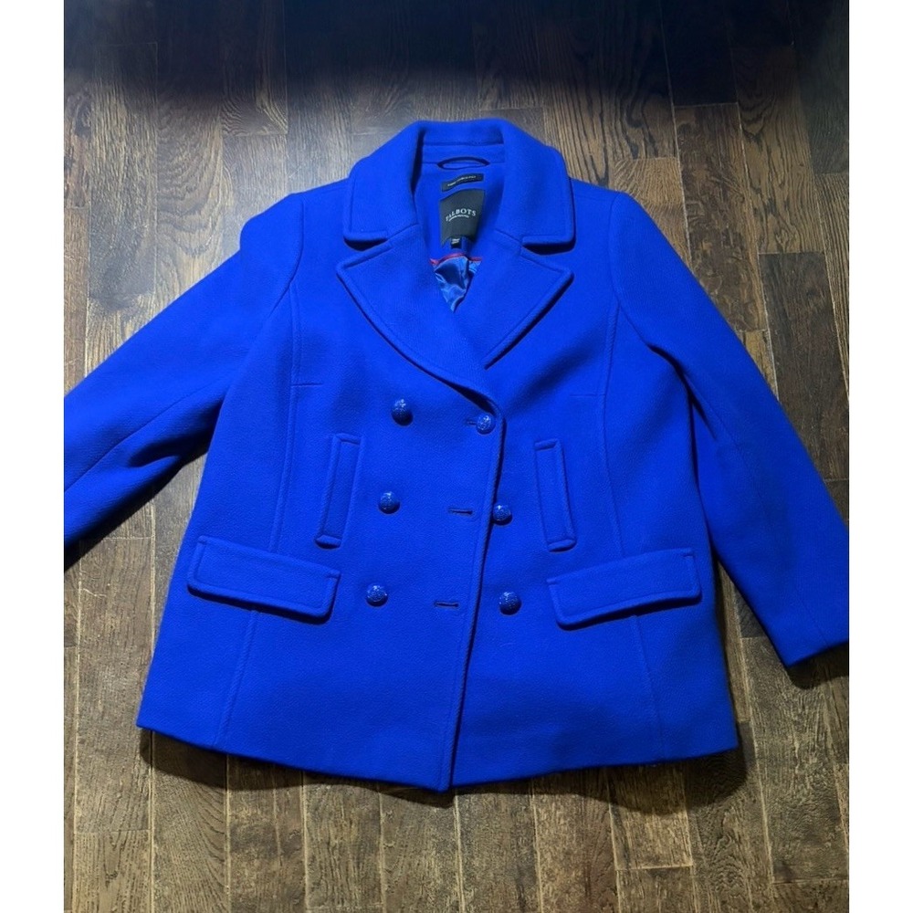 Talbots Petites 14wP Royal Blue Wool Blend Peacoat Italian Fabric Coat